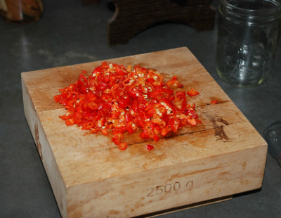 Chopped peppers for fermented hot sauce