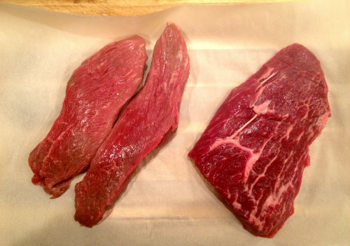 Sirloin butt strip steaks and flat iron steak