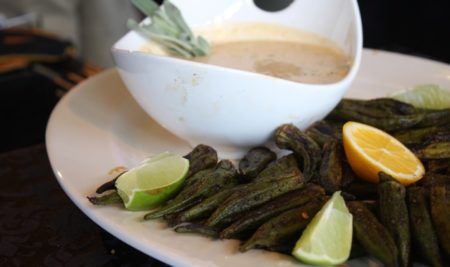 Cajun Grilled Okra with Smoky Remoulade Sauce