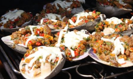 Grilled Clams with Sambuca and Italian Sausage