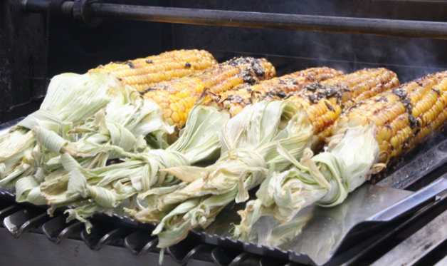 Corn on grill with shield