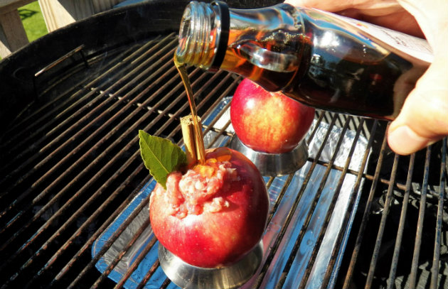 Sausage stuffed smoked apples