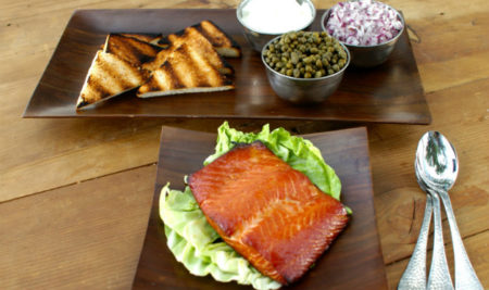 Hot smoked salmon with toppings