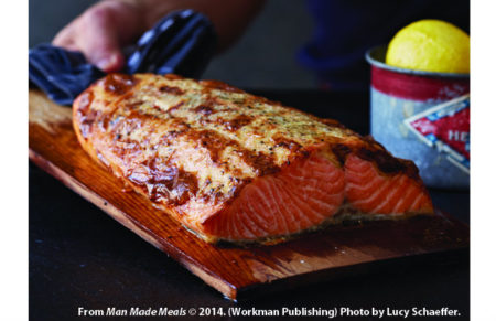 Planked salmon with lemon mustard glaze