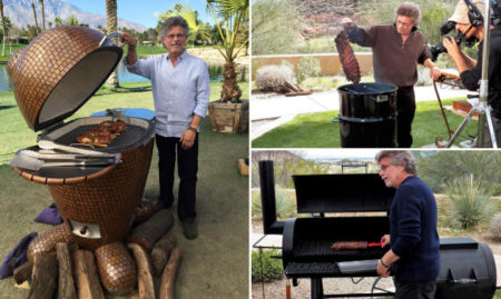 Steven Raichlen with three different smokers