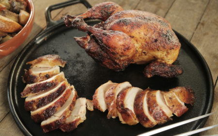 Rotisserie-Smoked Chicken with Drip Pan Root Vegetables