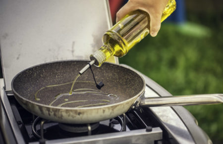 Olive oil in pan