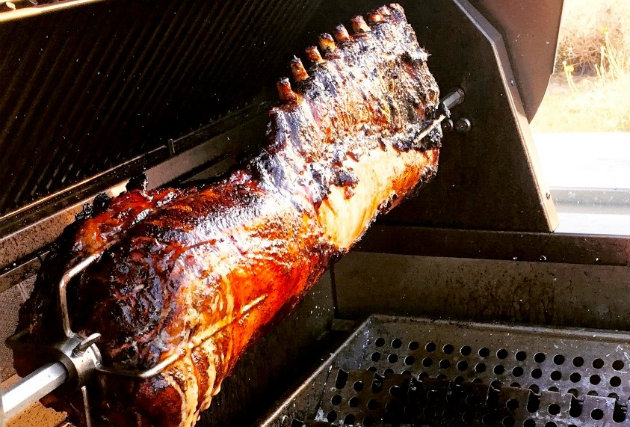 Pork loin on spit