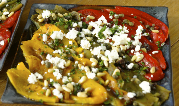 Grilled Pepper Salad with Currants, Capers, and Feta