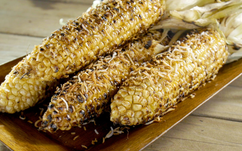 Coconut-Grilled Corn with Sesame Soy Butter