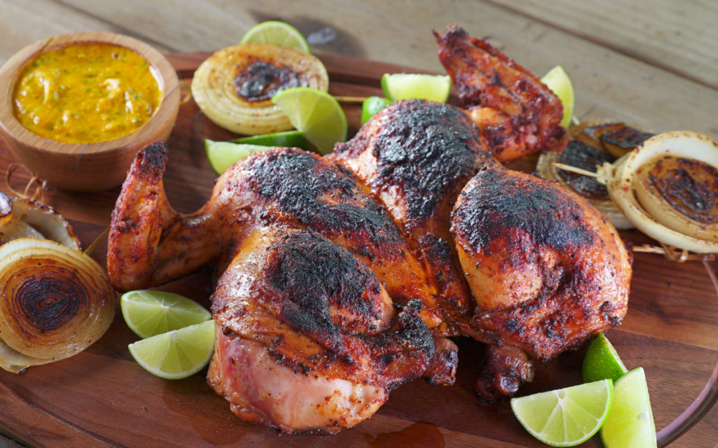 Peruvian-Style Spit-Roasted Chickens with Aji Amarillo Sauce