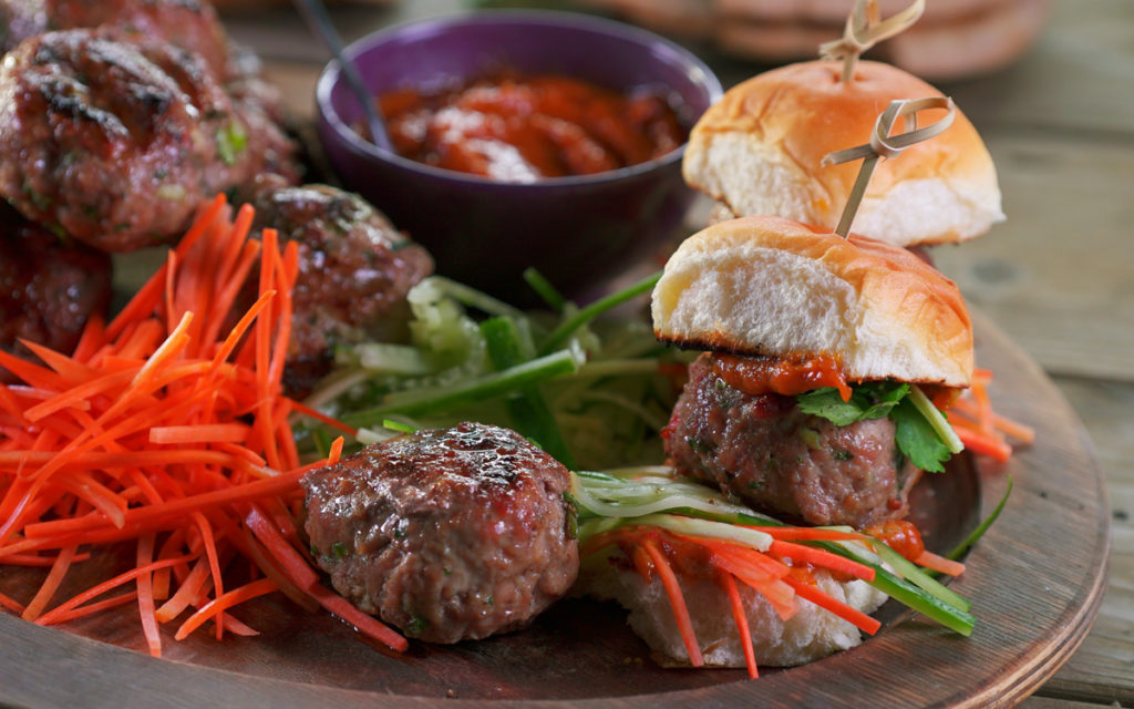 Thai Veal Burger Sliders with Peanut Sauce