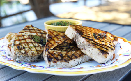 Grilled Swordfish Steaks with Golden Raisin Chimichurri