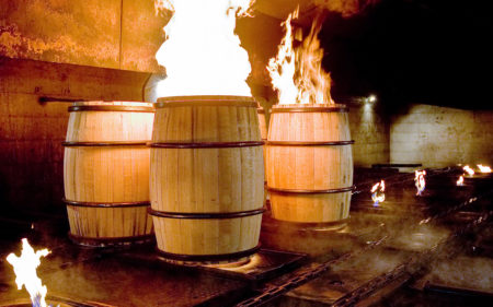 Fire-charred bourbon barrels