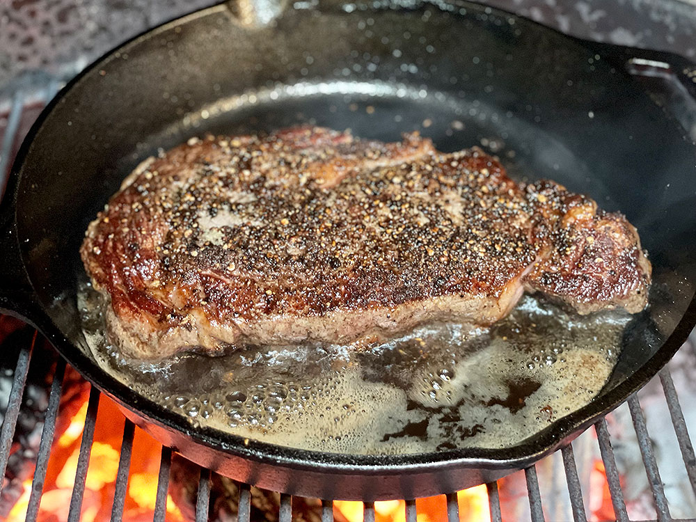 A Perfect Ribeye Steak with Au Poivre Sauce 